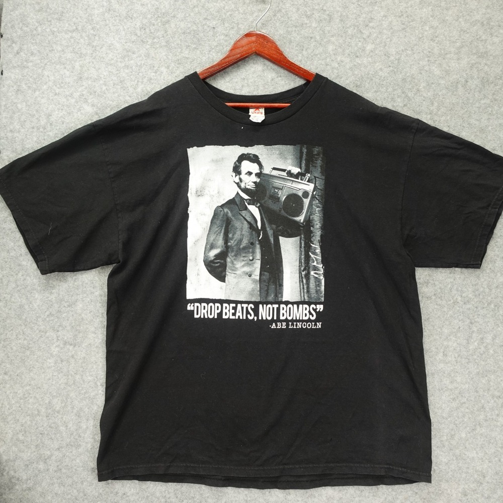 Abe Lincoln Boombox T Shirt XL Drop Beats Not Bombs Vintage Y2K Boxy Hip Hop Rap